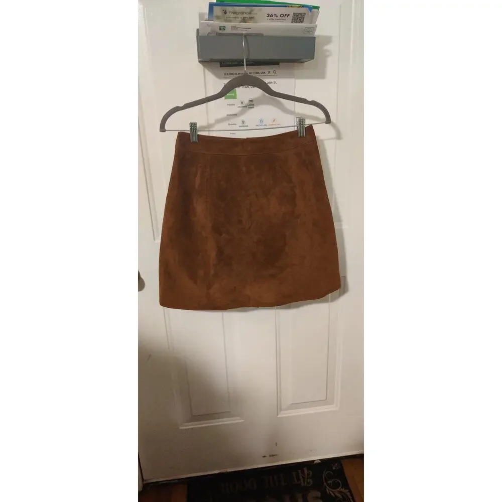 Vila Clothes Vibotini HW Suede Skirt Brown EU36 Snap Front Old Money Preppy